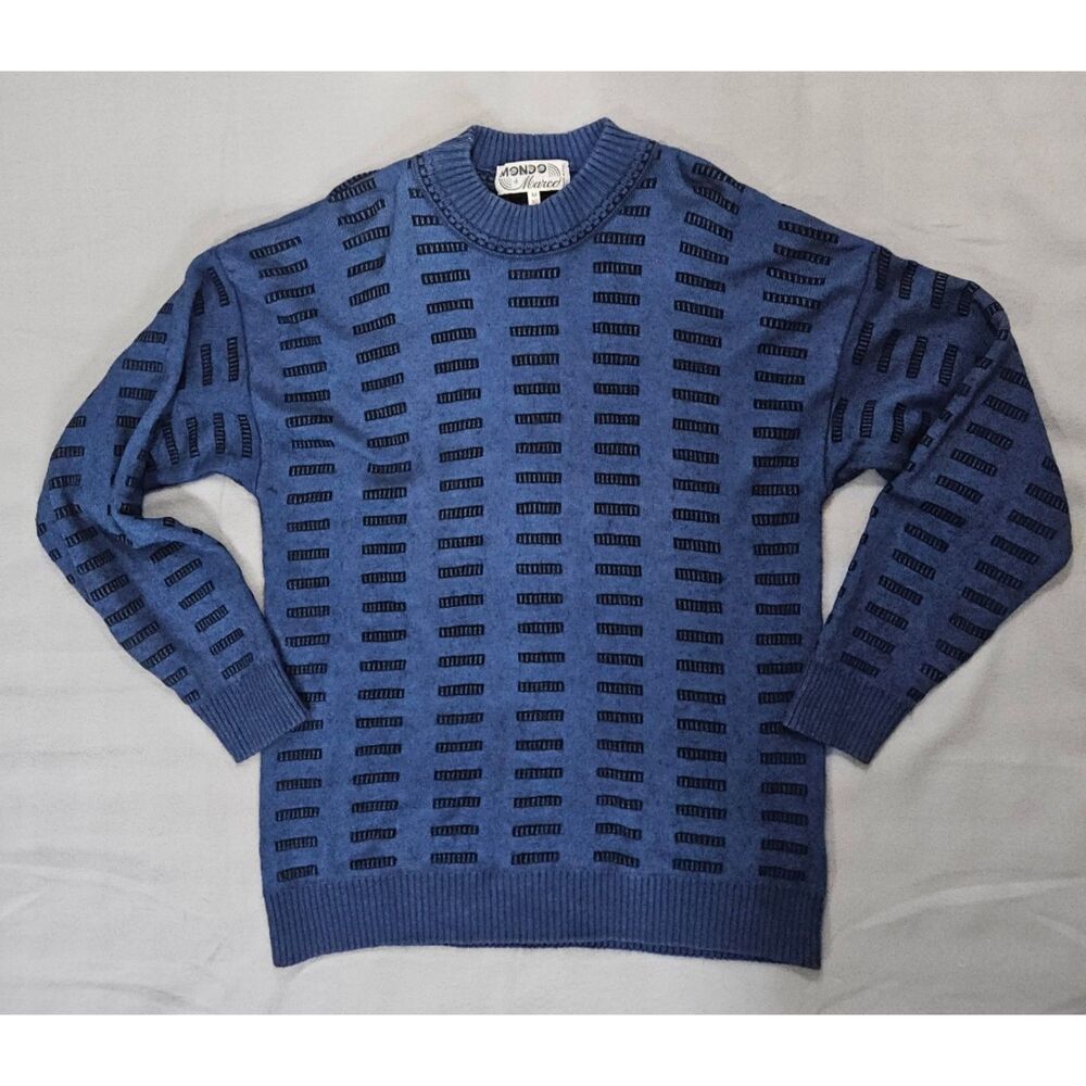 Mondo‎ di Marco Sweater Geometric Knit M Blue Italian Vintage Vibe